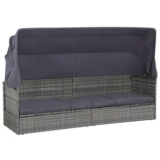 vidaXL Vidaxl - Lettino Da Giardino Con Tettuccio Grigio 205x62 Cm Polyrattan