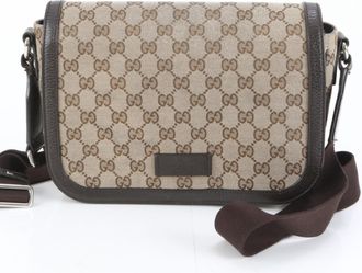Gucci Brown Leather Canvas Shoulder Bag (Pre-Owned)