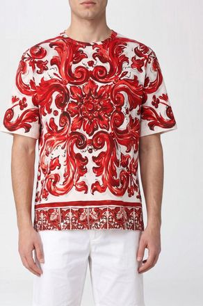 Dolce & Gabbana T-shirt in cotone a girocollo con stampa Maioliche all-over