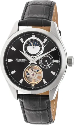 Heritor Sebastian Black Moonphase Dial Black Leather Strap Automatic Mens Watch HR6902