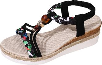 Generic 2026 Bohemian Sandals for Women Wide Width Casual Platform Sandals Orthopedic Comfortable Walking Open Toe Beaded Slip On Ankle Strap Dressy 2025 Summ