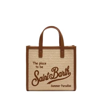 MC2 Saint Barth Rectangular Woven Tote Bag with Leather Trim