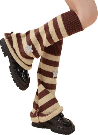 Generic Leg Warmers for Women and Girls, Classic Star Pattern Striped Knitted Leg Warmers, Knee Length Warm Stacked Socks,Autumn And Winter Feet Versatile Col