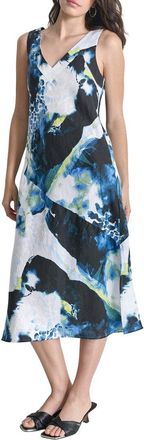 DKNY Dkny V-Neck Panel Linen Midi Dress