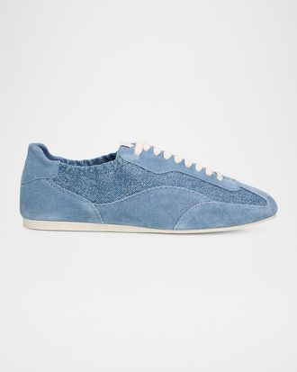 SIMKHAI Georgie Denim and Suede Low-Top Sneakers