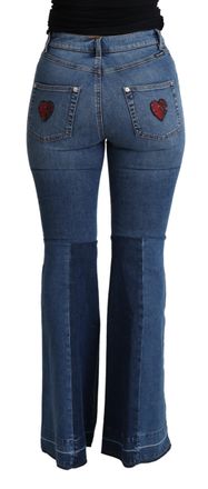 Dolce & Gabbana Womens Blue Amore Patch Boot Cut Cotton Stretch Pant Elastane