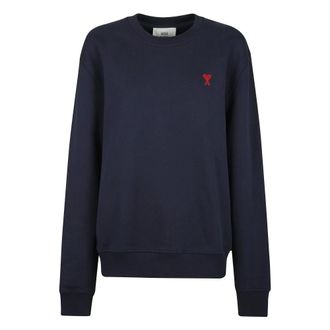 Ami Cotton Sweatshirt with Red Logo Embroidery - female - Ami Paris - Sweatshirts - Blue - L - Sweatshirts & Hoodies