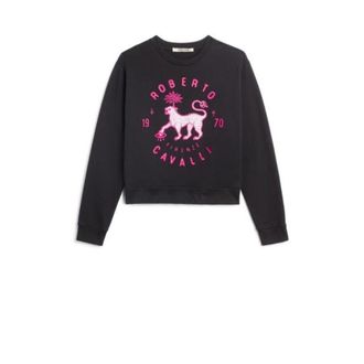 Roberto Cavalli Lucky Leopard Print Cotton Sweatshirt, Size X-Small