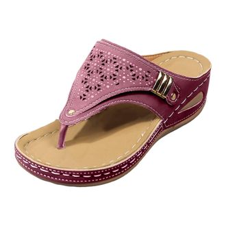 Generic Womens Summer Wedge Flip Flops Thick Sole Slide Sandals Stylish Comfortable Casual Shoes, Wine Red, 9 UK