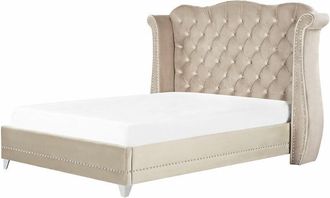 Beliani Letto in velluto beige 180 x 200 cm testiera alta decorata Ayette
