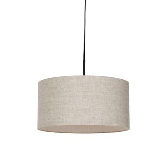 QAZQA Moderno L&aacute;mpara Colgante R&uacute;stica Negra Con Pantalla Beige 50 Cm - Combi 1 Textil /acero Redonda Adecuado Para Led Max. 1 X 60 Watt - Qazqa