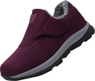 Generic Womens Winter Keep Warm Plush Deer Prints Flat Round Toe Lazy Suede Shoes Boots Winter Boots for Women Elegant (Wine, 5.5)