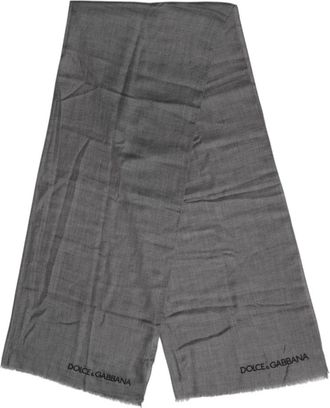Dolce & Gabbana Winter Scarves, unisex, Gray, Size: ONE SIZE Logo Print Neck Warmer Wrap Shawl Scarf