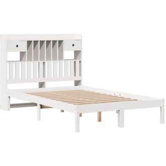 vidaXL Cama Con Estanter&iacute;a Sin Colch&oacute;n Madera Maciza Blanca 135x190 Cm Vidaxl