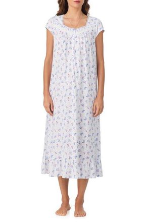 Eileen West Floral Cap Sleeve Nightgown in White/Dot at Nordstrom, Size Xx-Small