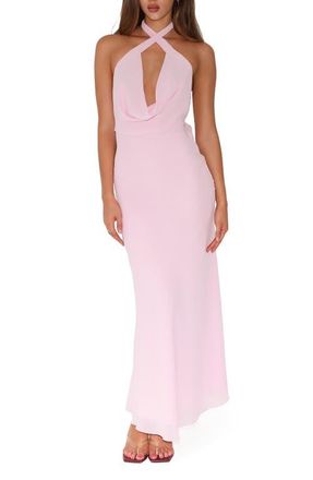 Tiger Mist Zyla Halter Neck Georgette Gown in Pink at Nordstrom, Size Xx-Small