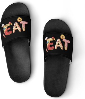 Generic EAT Foodie Shower Shoes Slipper for Women Men Beach Slippers Quick Drying Non Slip Open-Toe Sandals