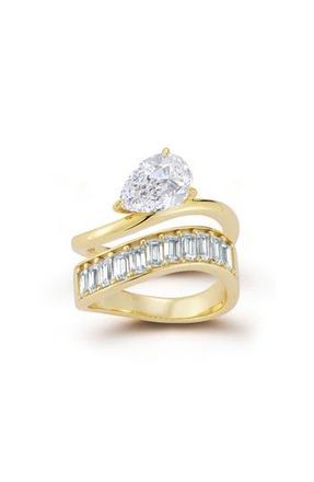 Glaze Jewelry Set of 2 Pear & Baguette Cut Moissanite Stackable Rings in Gold at Nordstrom Rack, Size 8