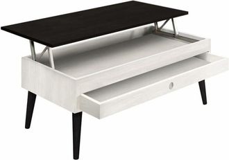 HOGAR 24 Alice Mesa Centro Elevable Madera Maciza Con Caj&oacute;n Deslizante Blanco Y Negro