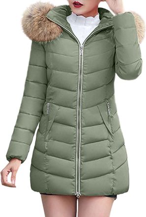 Generic Winter Coats for Women Trendy Warm Petite Windproof Mid Length Length Puffer Jacket Hooded Quilted Parka Outerwear Winter Long Coat Women Down Jacket