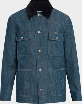 Loro Piana Mens Conley Corduroy-Collar Denim Blouson