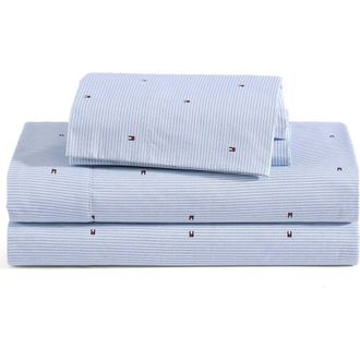 Tommy Hilfiger Ithaca Flag Stripe Cotton Percale Sheet Set in White/Blue/Red at Nordstrom, Size Twin X-Long