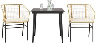 vidaXL Juego De Comedor Jard&iacute;n 3 Piezas Cojines Rat&aacute;n Sint&eacute;tico Marr&oacute;n Vidaxl