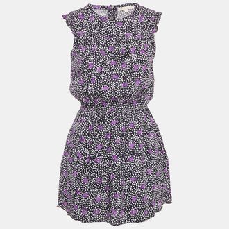Maje Navy Blue Floral Print Crepe Pens&eacute;es Marine Parme Mini Dress