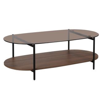 Oviala Mesa de centro ovalada moderna l 120 cm en cristal marr&oacute;n