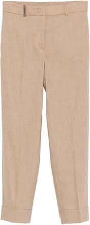 PESERICO Beige Cropped Broek- Rechte Snit - Dames - Vrijetijds broeken - Beige - XL - Wol - Broeken