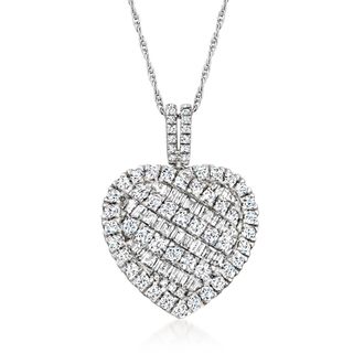 Ross-Simons Baguette and Round Heart Pendant Necklace in Sterling Silver