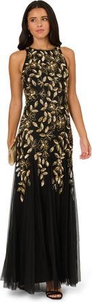 Adrianna Papell Womens Halter Bead Godet Dress - Black - Size 6 UK