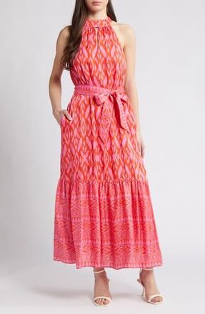 Cleobella Janice Satin Halter Maxi Dress in Jaipur Ikat Print at Nordstrom Rack, Size Small