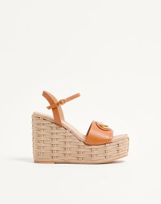 Valentino Garavani VLogo Signature Wedge Sandal In Grainy Calfskin 120Mm Wo