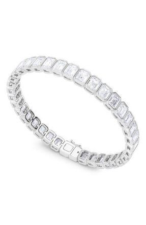 HauteCarat Emerald Cut Lab Created Diamond Tennis Bracelet in 18K White Gold at Nordstrom, Size 6.5