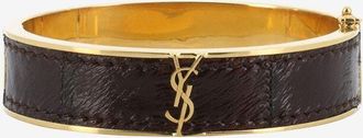 Saint Laurent Geschlossener Armreif aus Messing und Leder Cassandre
