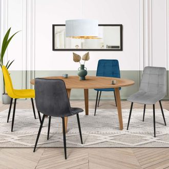 IDMarket Idmarket - Lote De 4 Sillas Mila En Mezcla De Terciopelo Color Azul, Gris Claro, Gris Oscuro, Amarillo