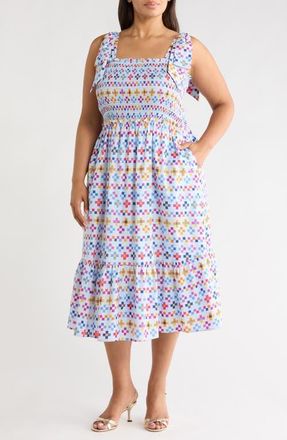 Sugarlips Kessa Geo Print Smocked Sleeveless Midi Dress in Light-Blue-Multi at Nordstrom, Size 1 X