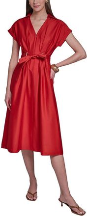Halston Heritage Cotton Sateen Midi Shirt Dress