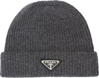 Prada triangle-logo wool-cashmere beanie - men - Cashmere - M - Grey