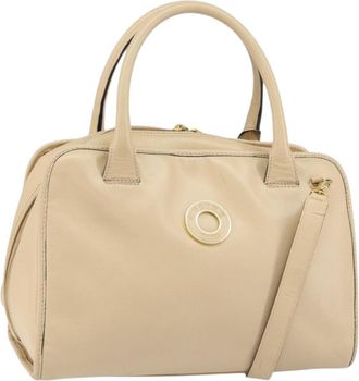 Celine Circle Logo Handbag Leather Beige Leather Handbag (Pre-Owned)