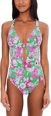 Lilly Pulitzer Ester One-Piece Womens Swimsuits One Piece Cherry Blossom Pink Lil Chicken Check : 14, Spandex/Polyester/Nylon