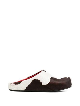 Marni White And Brown Cow Print Calf Hair Fussbett Mules