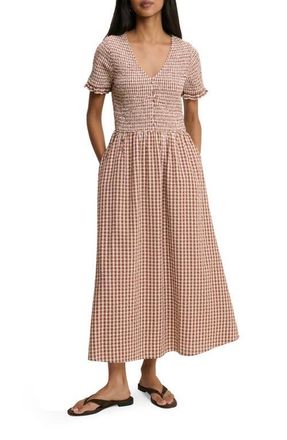 Nobody's Child Eliza Smocked Gingham Maxi Dress in Brown at Nordstrom, Size 14