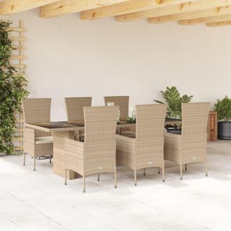 vidaXL Set Comedor De Jard&iacute;n 7 Pzas Con Cojines Rat&aacute;n Sint&eacute;tico Beige Vidaxl