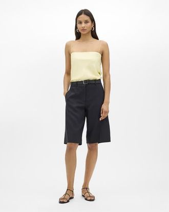 Another Tomorrow Linen Bermuda Pant in Black at Nordstrom, Size 44 It