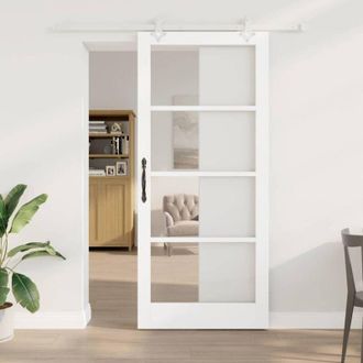vidaXL Puerta Corrediza Manual Blanco 93 X 211 Cm Madera Y Metal Vidaxl