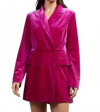 Skies Are Blue Clothing Velvet Double Breasted Romper In Magenta
