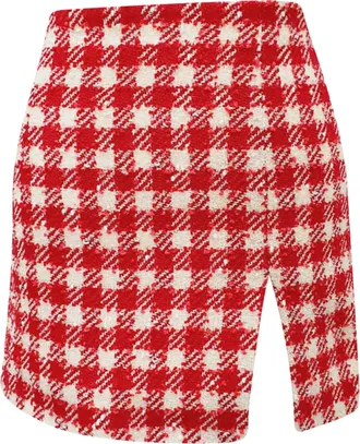 Alessandra Rich Checkered Tweed Mini Skirt in Red Wool