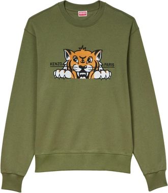 Kenzo Blije Tijger Geborduurde Sweater Groen - Heren - Sweatshirts - Groen - M - Katoen - Hoodies & sweatvesten